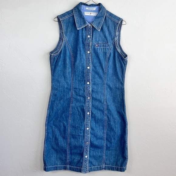 Tommy Hilfiger Jean Collared Sleeveless Button Up Mini Dress - Picture 1 of 12